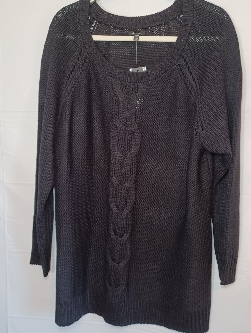 Apt. 9 Cable-knit Black Scoop Neck Tunic Sweater New With Tags Cozy Lightweight